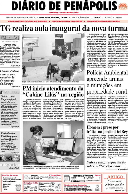 Capa do jornal DIÁRIO impresso desta quarta-feira (11)