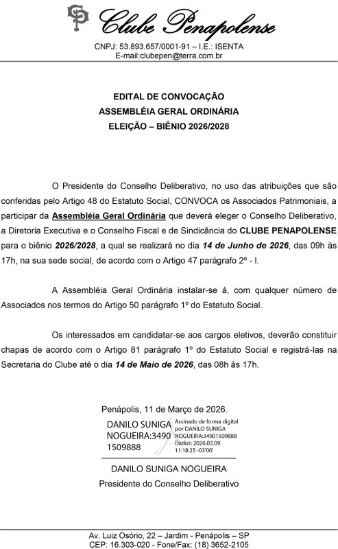 Clube Penapolense - edital de convocação