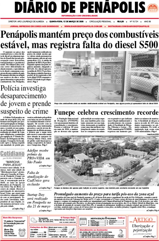 Capa do jornal DIÁRIO impresso desta quinta-feira (12)
