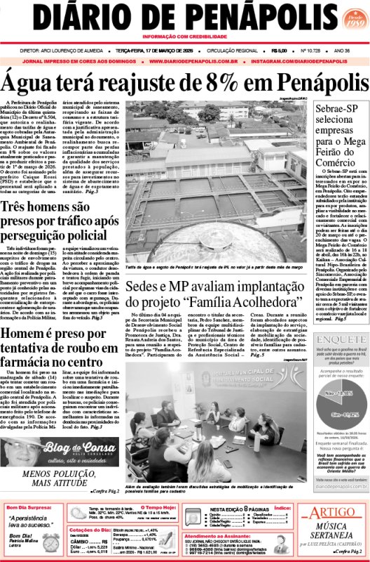 Capa do jornal DIÁRIO impresso desta terça-feira (17)