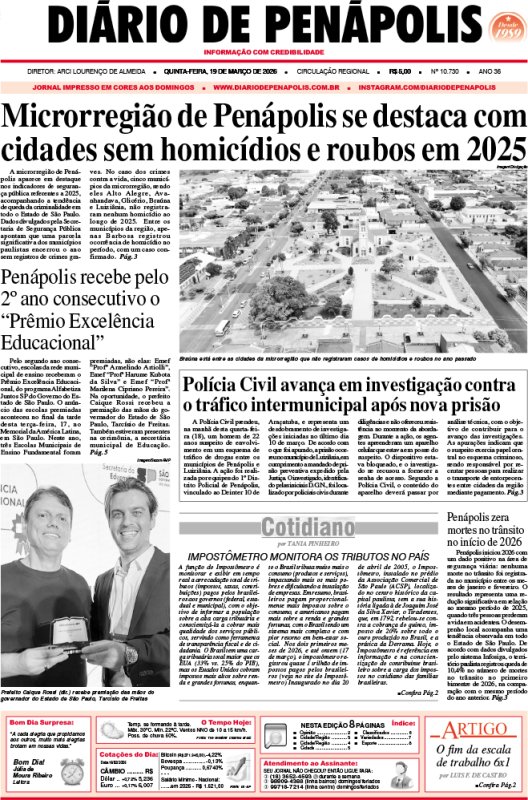 Capa do jornal DIÁRIO impresso desta quinta-feira (19)