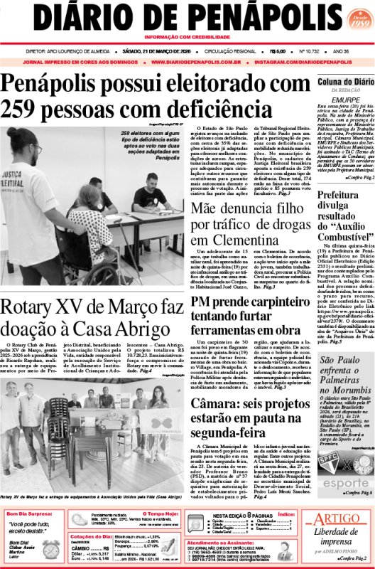 Capa do jornal DIÁRIO impresso deste sábado (21)