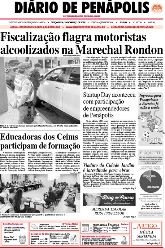 Capa do jornal DIÁRIO impresso desta terça-feira (24)