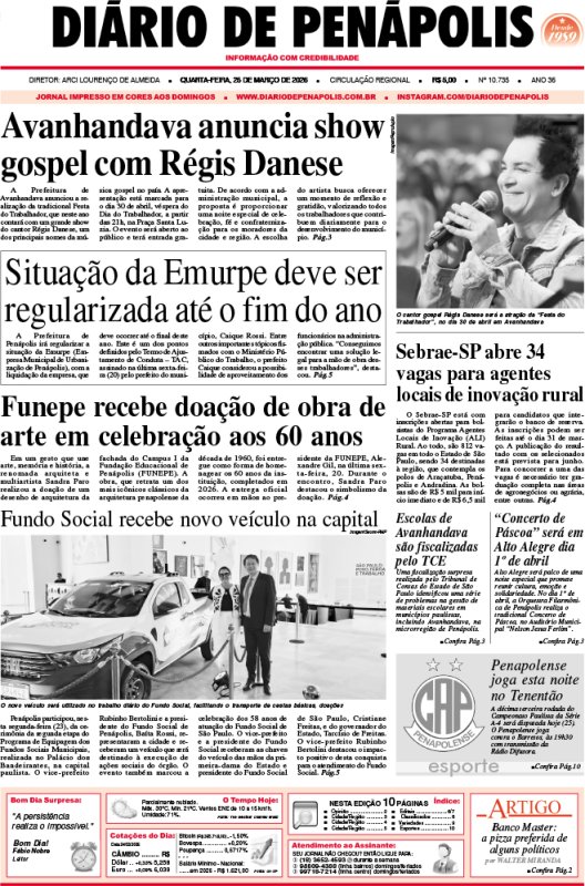 Capa do jornal DIÁRIO impresso desta quarta-feira (25)