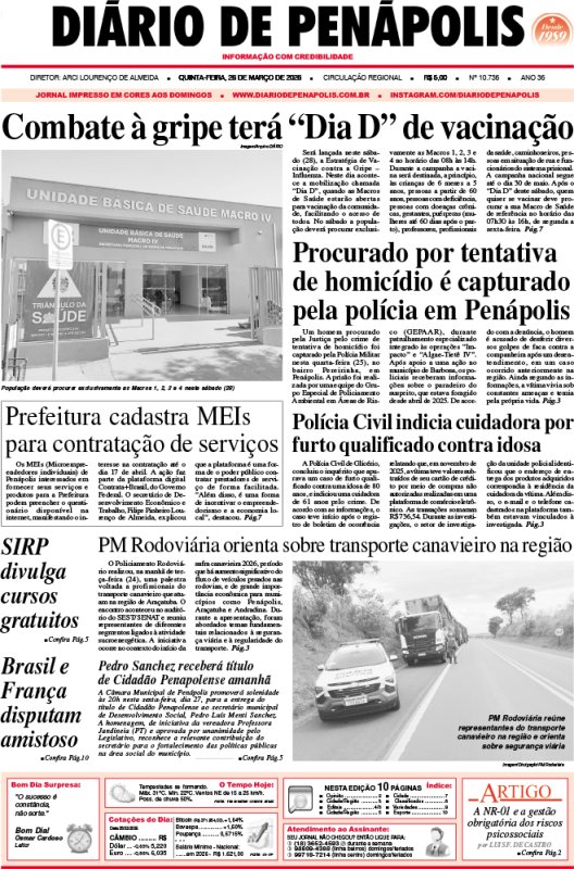 Capa do jornal DIÁRIO impresso desta quinta-feira (26)