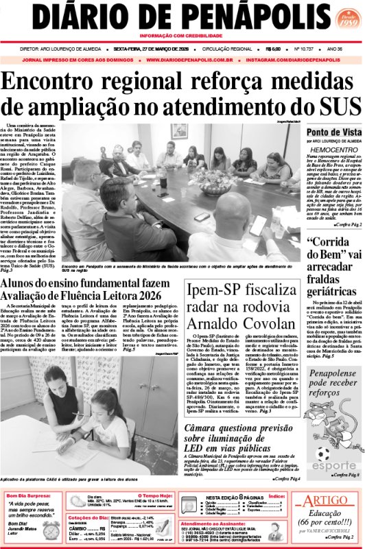 Capa do jornal DIÁRIO impresso desta sexta-feira (27)