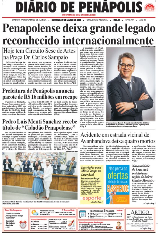 Capa do jornal DIÁRIO impresso deste domingo (29)