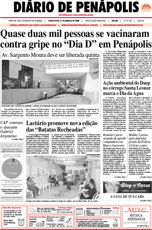 Capa do jornal DIÁRIO impresso desta terça-feira (31)
