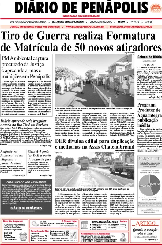 Capa do jornal DIÁRIO impresso desta sexta-feira (03)