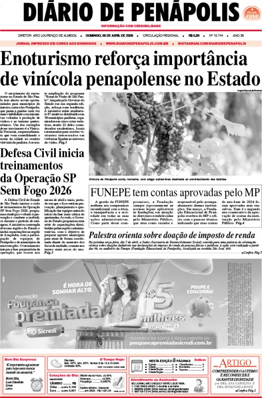 Capa do jornal DIÁRIO impresso deste domingo (05)