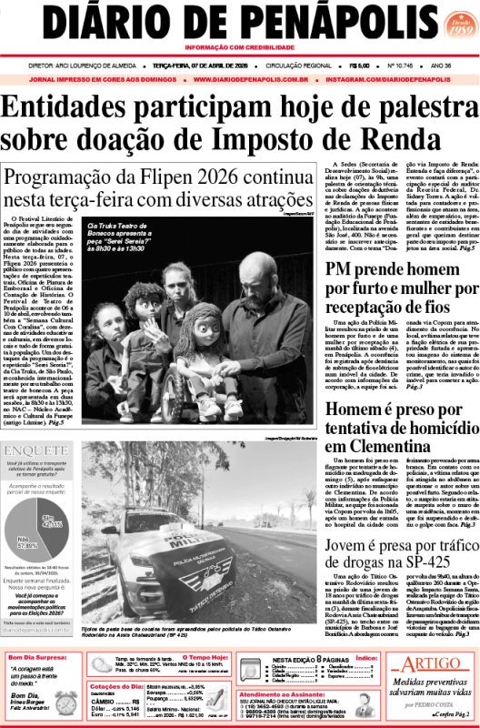 Capa do jornal DIÁRIO impresso desta terça-feira (07)