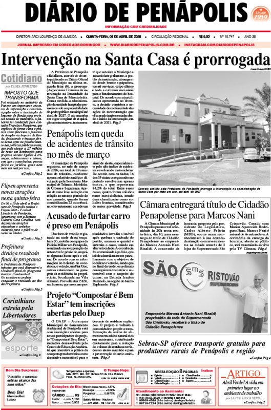 Capa do jornal DIÁRIO impresso desta quinta-feira (09)