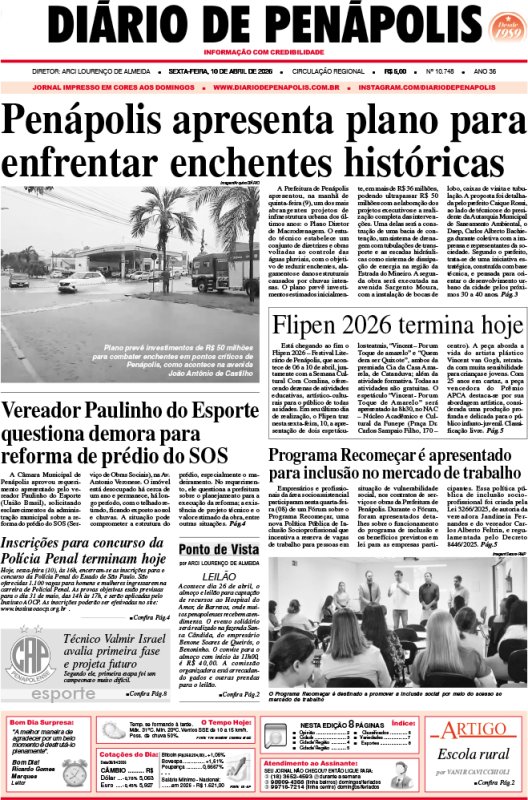Capa do jornal DIÁRIO impresso desta sexta-feira (10)
