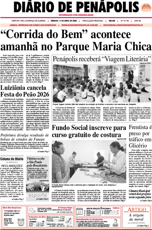 Capa do jornal DIÁRIO impresso deste sábado (11)