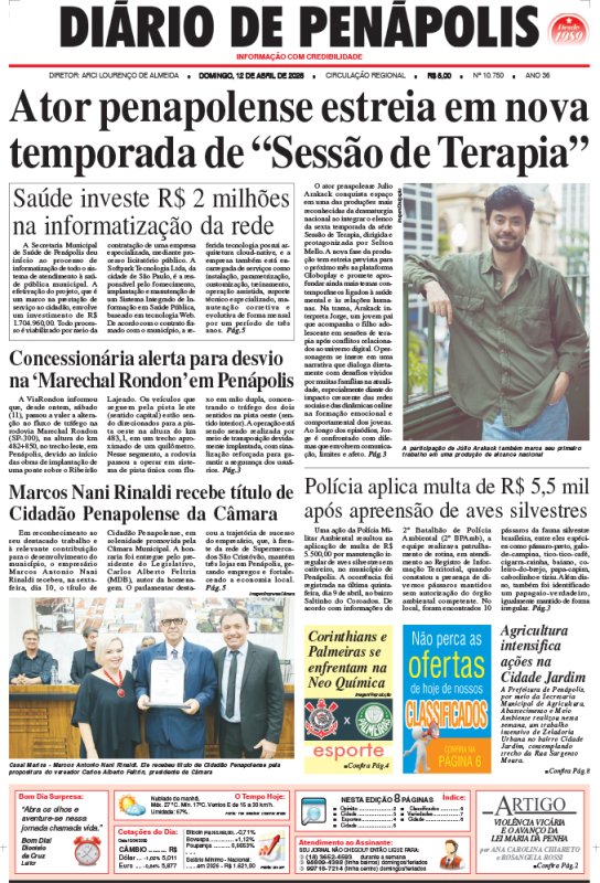 Capa do jornal DIÁRIO impresso deste domingo (12)