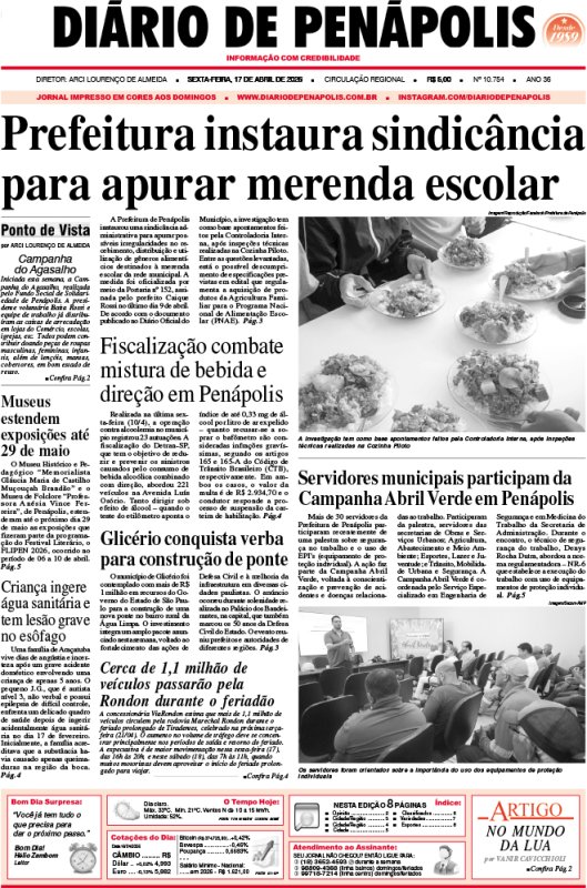 Capa do jornal DIÁRIO impresso desta sexta-feira (17)
