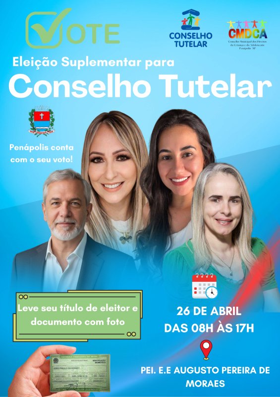 Conselho Tutelar: eleição para suplentes acontece dia 26 na Escola Augusto Pereira de Moraes