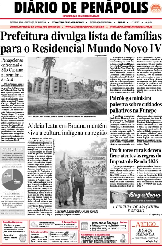Capa do jornal DIÁRIO impresso desta terça-feira (21)