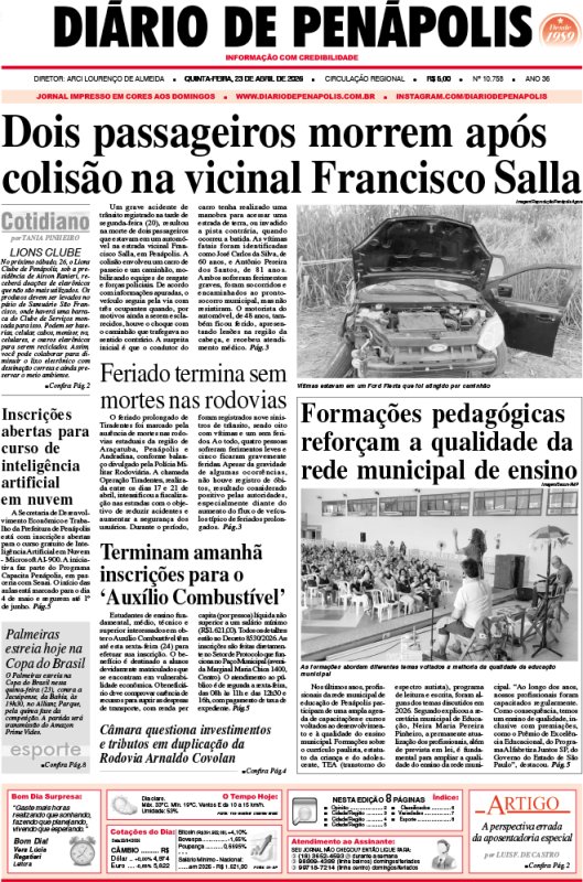 Capa do jornal DIÁRIO impresso desta quinta-feira (23)