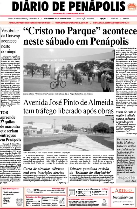 Capa do jornal DIÁRIO impresso desta sexta-feira (24)
