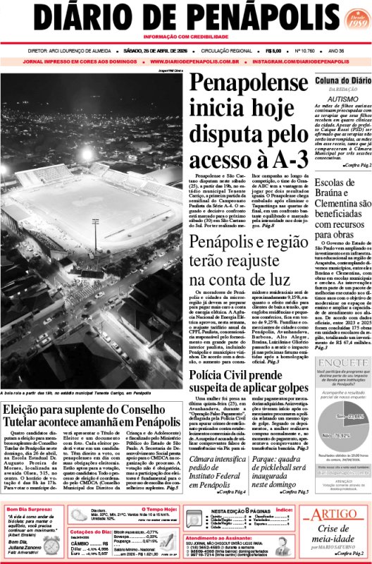 Capa do jornal DIÁRIO impresso deste sábado (25)