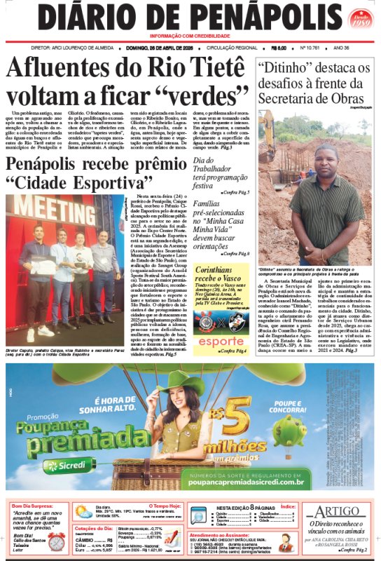 Capa do jornal DIÁRIO impresso deste domingo (26)