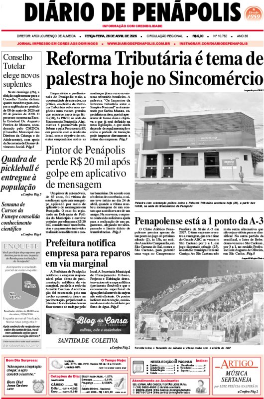 Capa do jornal DIÁRIO impresso desta terça-feira (28)