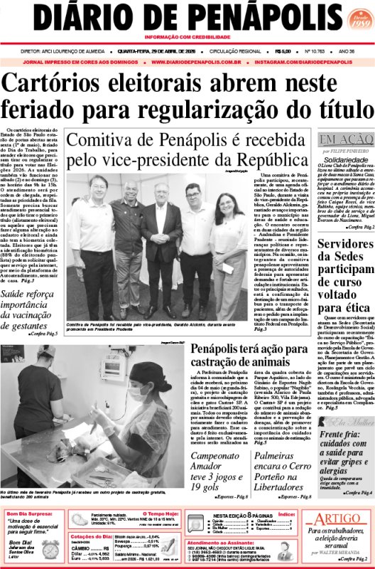 Capa do jornal DIÁRIO impresso desta quarta-feira (29)