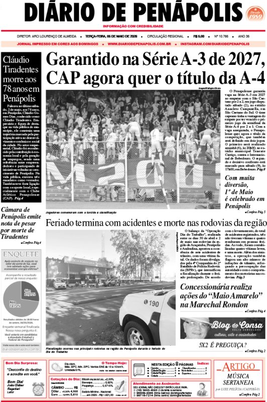 Capa do jornal DIÁRIO impresso desta terça-feira (05)