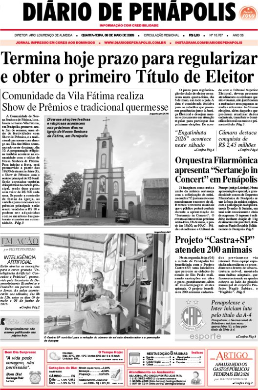 Capa do jornal DIÁRIO impresso desta quarta-feira (06)