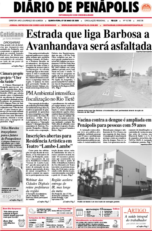 Capa do jornal DIÁRIO impresso desta quinta-feira (07)