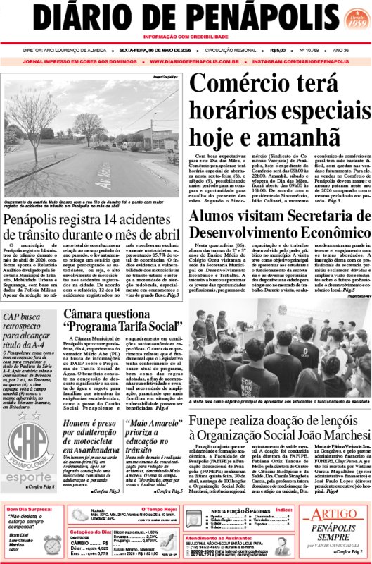 Capa do jornal DIÁRIO impresso desta sexta-feira (08)