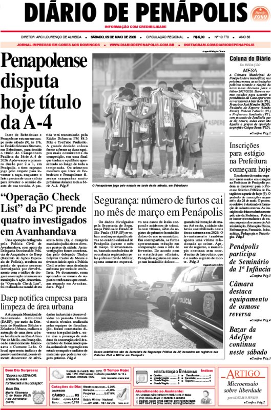 Capa do jornal DIÁRIO impresso deste sábado (09)