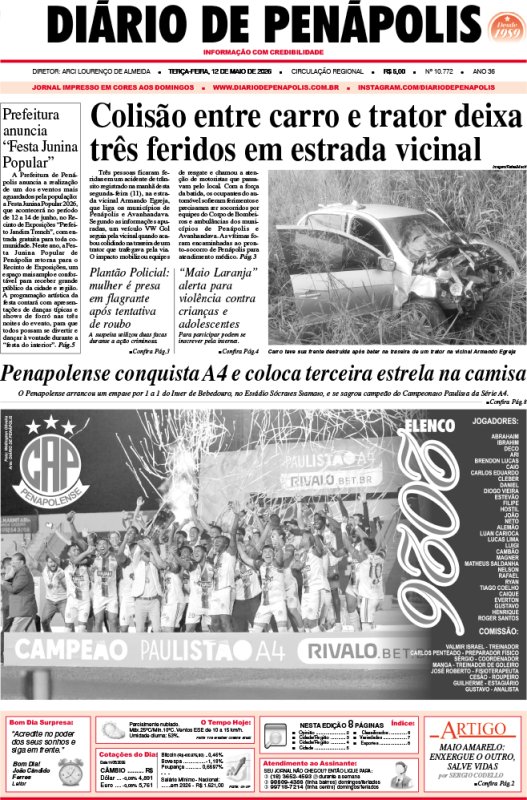 Capa do jornal DIÁRIO impresso desta terça-feira (12)