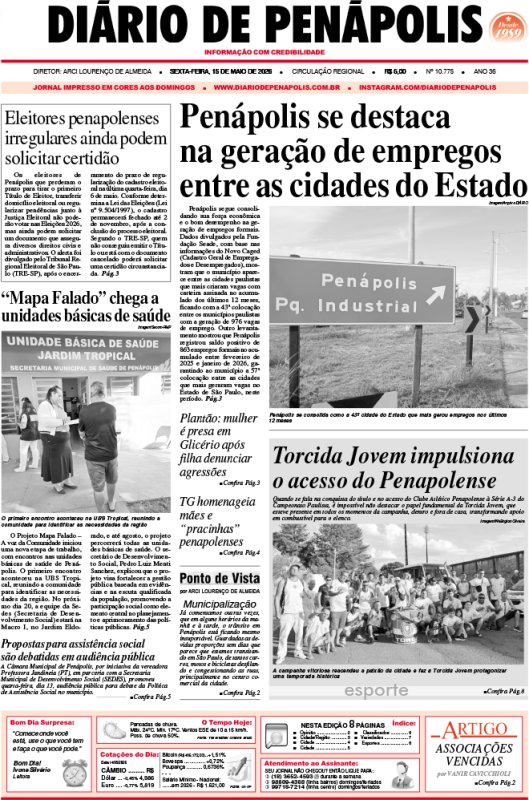 Capa do jornal DIÁRIO impresso desta sexta-feira (15)