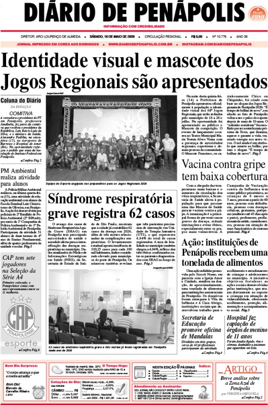 Capa do jornal DIÁRIO impresso deste sábado (16)