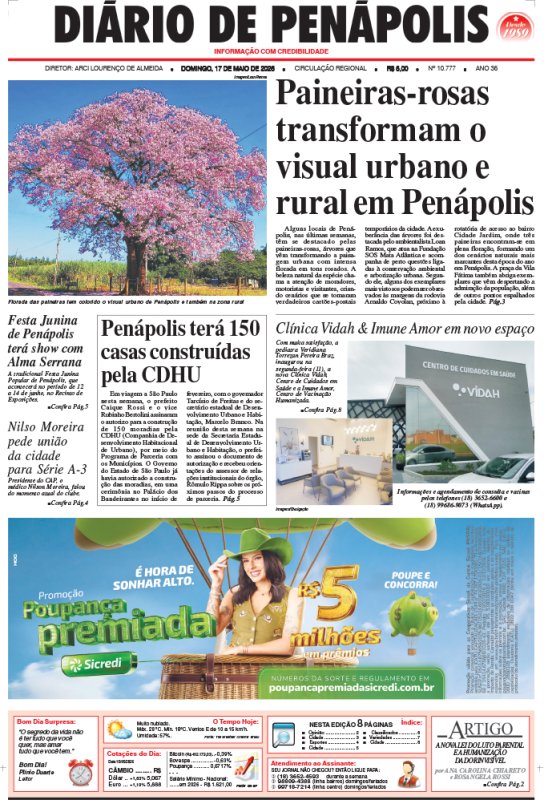 Capa do jornal DIÁRIO impresso deste domingo (17)