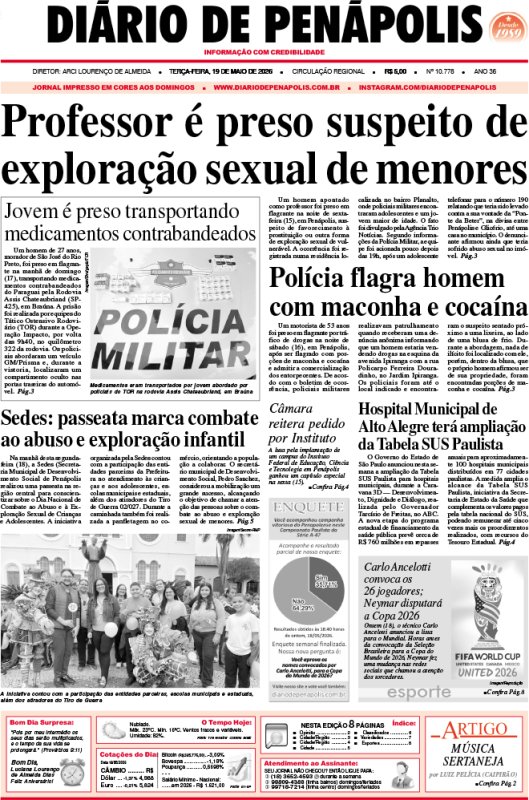 Capa do jornal DIÁRIO impresso desta terça-feira (19)