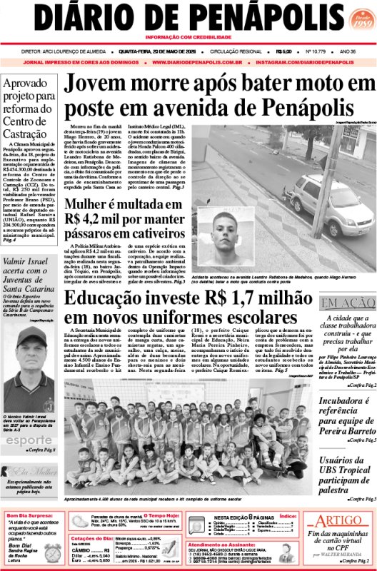 Capa do jornal DIÁRIO impresso desta quarta-feira (20)