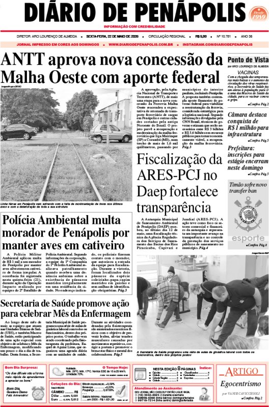 Capa do jornal DIÁRIO impresso desta sexta-feira (22)