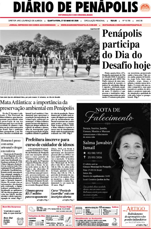 Capa do jornal DIÁRIO impresso desta quarta-feira (27)
