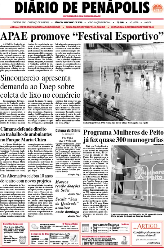 Capa do jornal DIÁRIO impresso deste sábado (30)