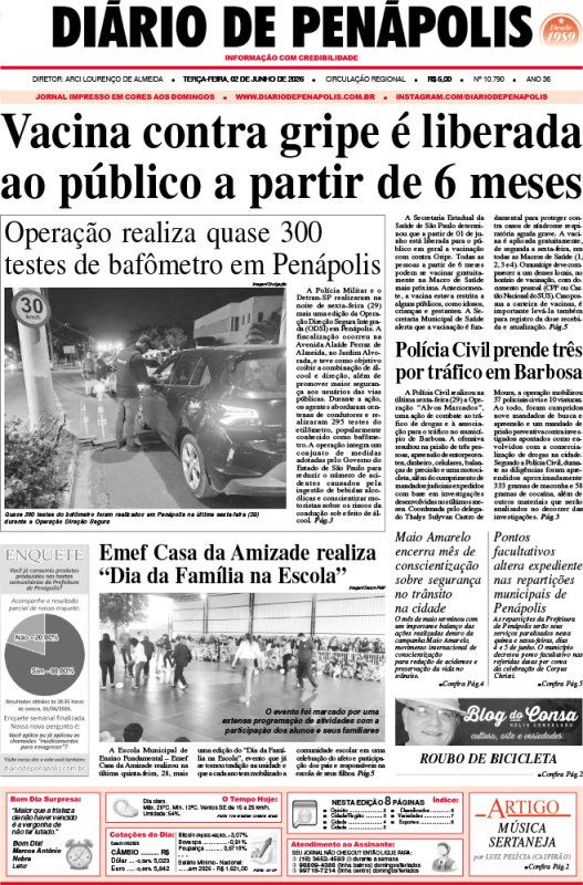 Capa do jornal DIÁRIO impresso desta terça-feira (02)