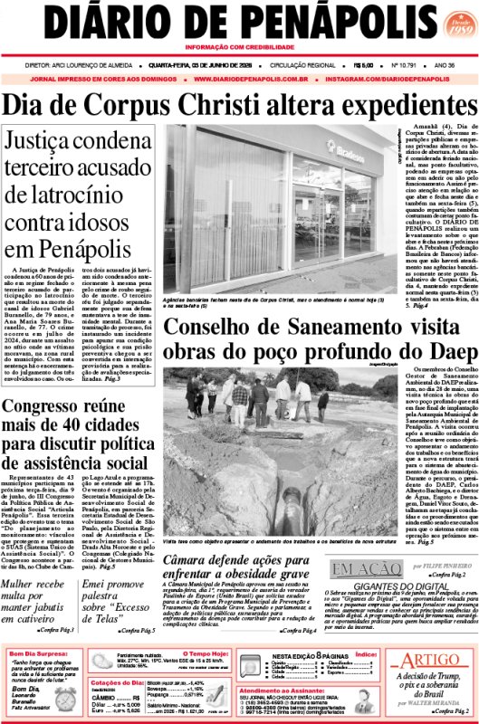 Capa do jornal DIÁRIO impresso desta quarta-feira (03)