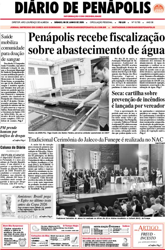 Capa do jornal DIÁRIO impresso deste sábado (06)