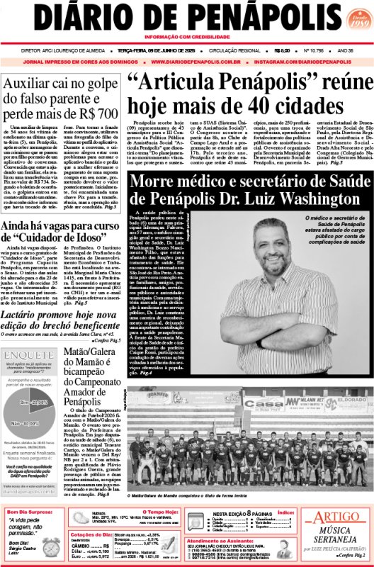 Capa do jornal DIÁRIO impresso desta terça-feira (09)
