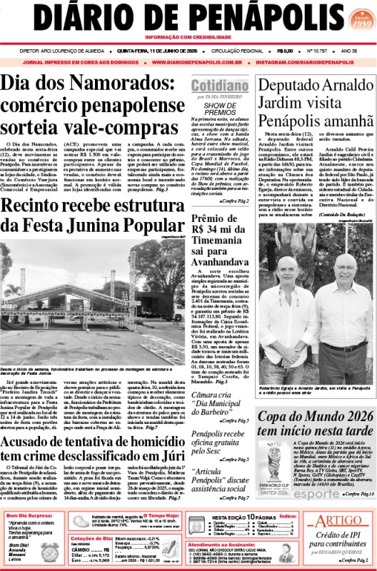 Capa do jornal DIÁRIO impresso desta quinta-feira (11)