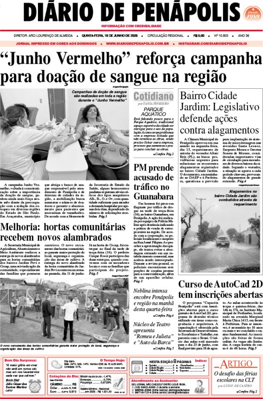 Capa do jornal DIÁRIO impresso desta quinta-feira (18)