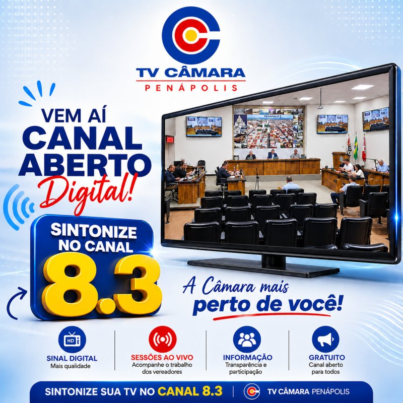 TV Câmara de Penápolis terá canal aberto digital na sintonia 8.3
