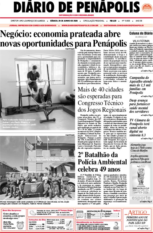 Capa do jornal DIÁRIO impresso deste sábado (20)